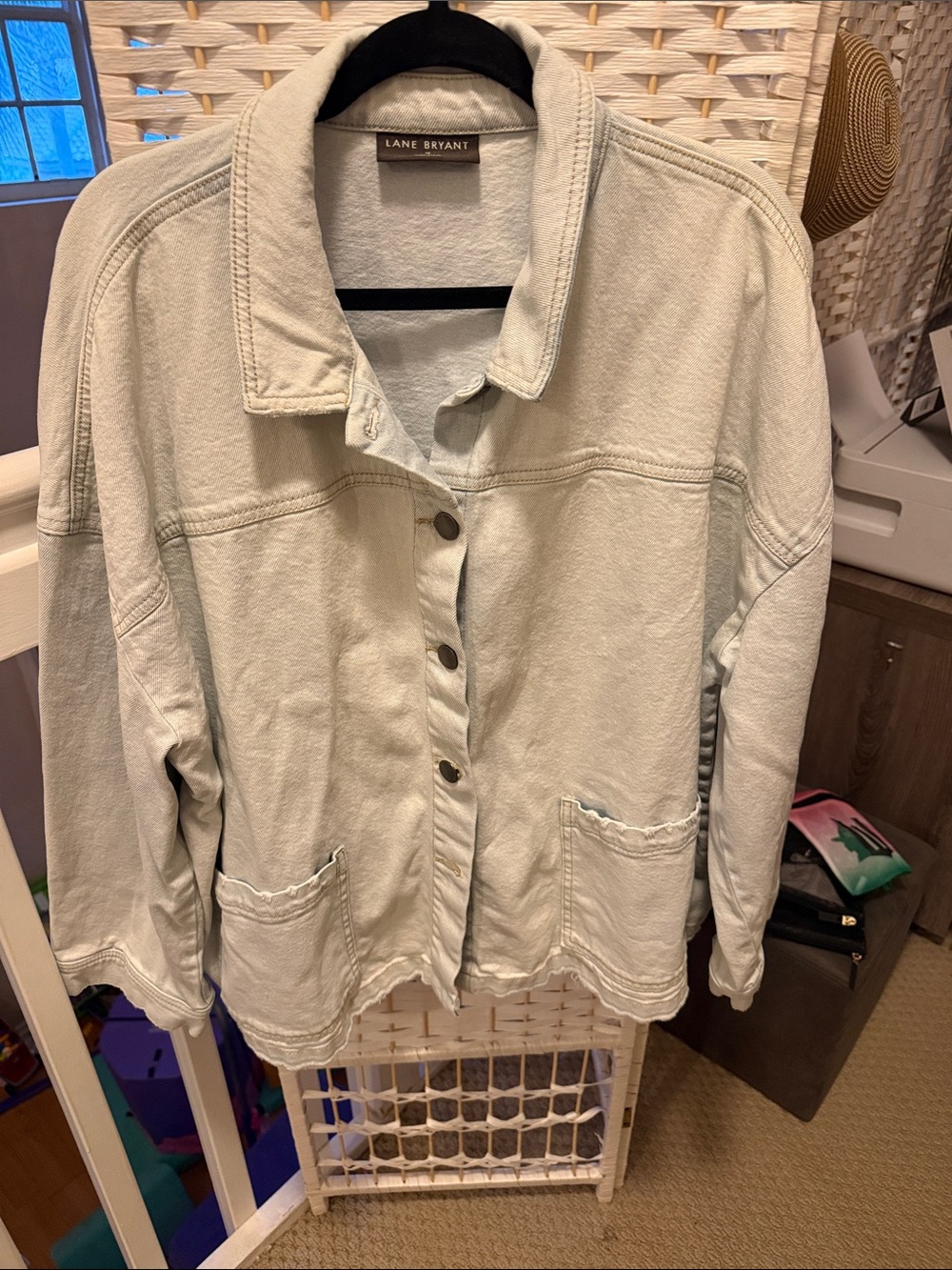 Lane Bryant Light Blue/Cream Button-Front Jean Jacket